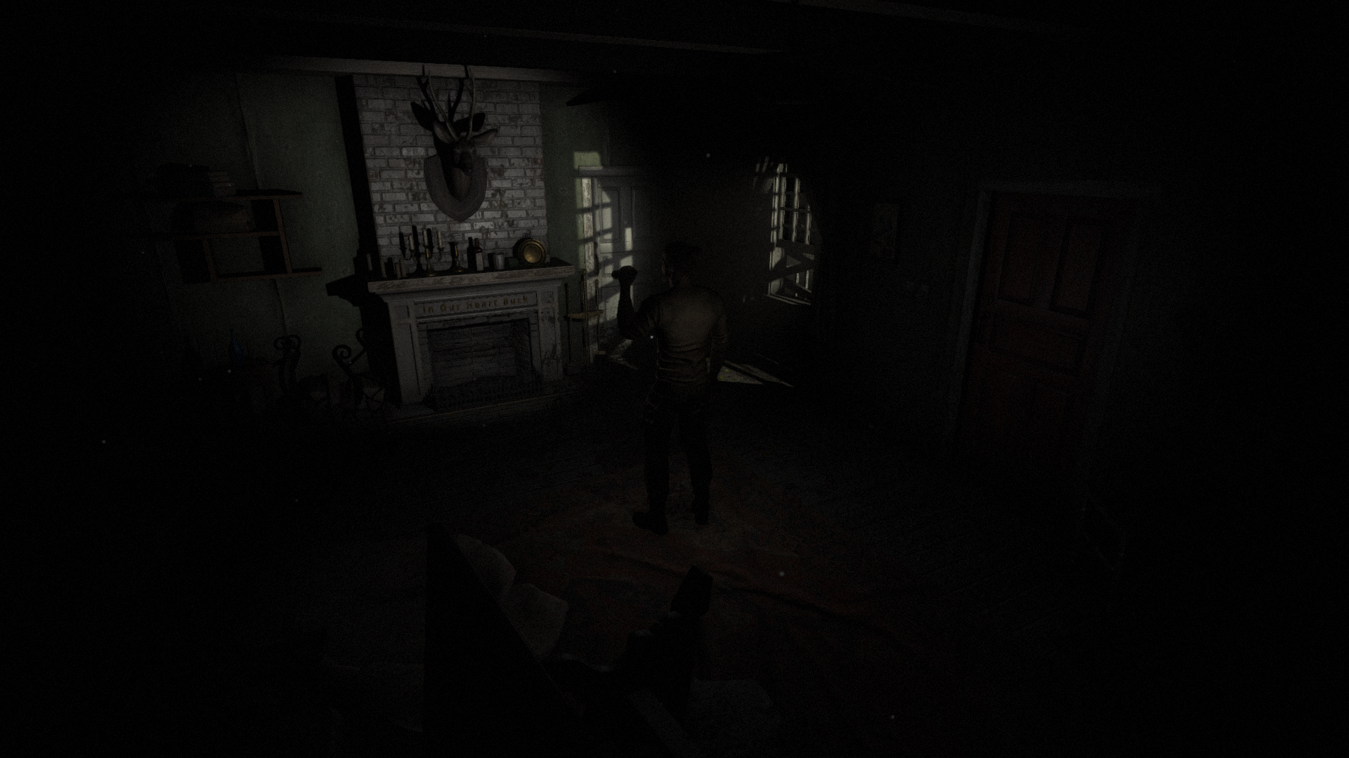 Dead Turn — dark interior with fireplace